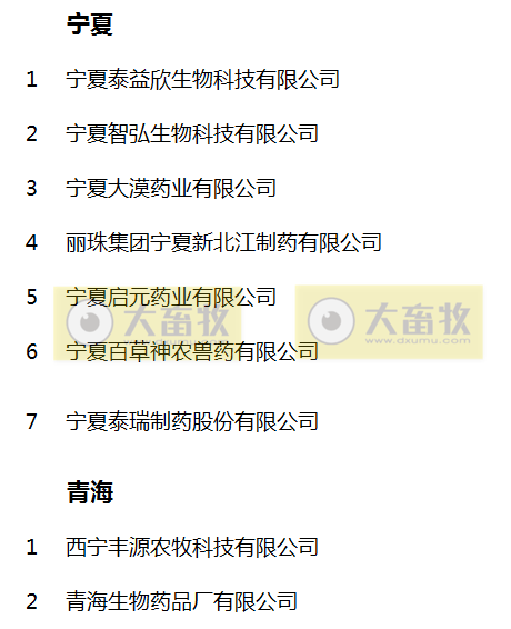 国内最新兽药生产企业名录(西北五省篇)
