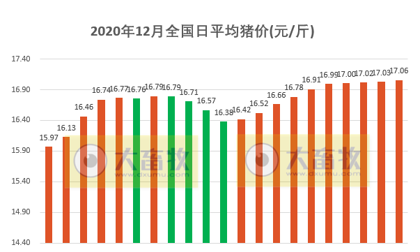 2020.12.21-今日猪价稳中上涨,21省突破17元,新希望11月生猪养殖成本15.5,能繁母猪116万头,年底目标难完成