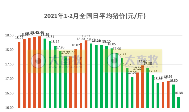 2021.02.02-今日猪价一片绿油油，最高跌1元，大北农董事长邵根伙拟减持公司8000多万股股份，唐人神拟7.38亿建设3个生猪项目，中牧兰州新厂获双证年产能5亿头份