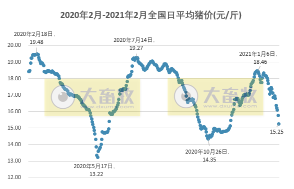 2021.02.06-今日猪价继续下跌,最高跌1.1元,官方公布62个非洲猪瘟无疫小区牧原占13个,温氏目前商品猪产能超3600万头,金新农1月生猪销量环比下降近半