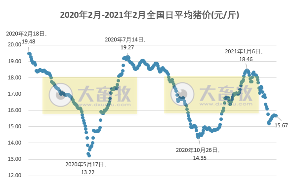 2021.02.18-今日猪价顺势而跌，母猪和仔猪存栏量有变化，2021年猪价仍有变局，大多数上市猪企和生猪期货迎来牛年开门红