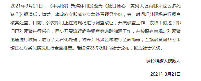 触目惊心！黄河大堤内哪来这么多死猪？网友热议严查！