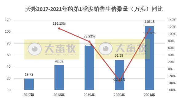 天邦股份：1季度生猪销量超110万头翻倍增长，3月均价环比上涨同比下降五成