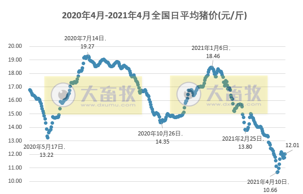 2021.4.21-今日猪价全面飘红，官方预测今年生猪出栏6.13亿头新增近1亿头，1季度全国猪饲料产量超3千万吨同增76%，大北农去年净利同增近3倍猪养殖毛利率超52%