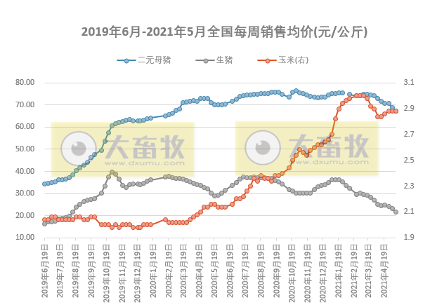 2021.5.18-今日猪价下行，继续创新低，二元母猪价格连跌8周，外购育肥亏损最高900元/头，正邦猪业发展”四大主攻方向“实现让天下没有难养的猪
