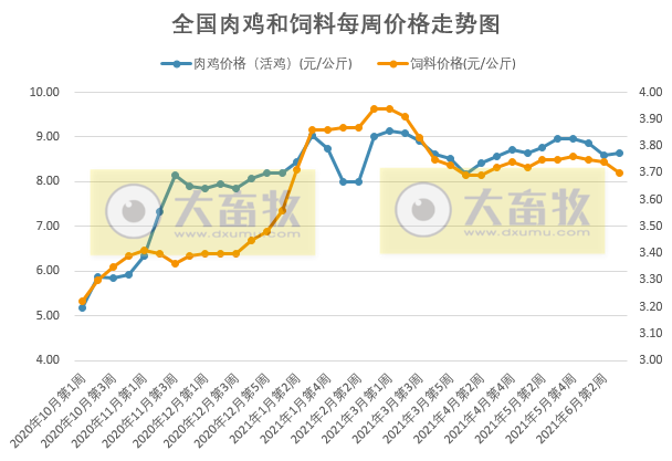 2021年6月第3周肉鸡价格环比上涨，微亏，已连续亏损13周