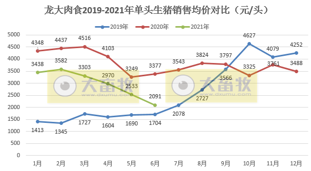 龙大肉食：因储备后备猪6月生猪销量环比下降51%，单头生猪均重创历史新高，上半年生猪销量同比增长95%
