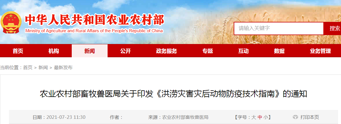防止“大灾之后有大疫”，官方及时发布《洪涝灾害灾后动物防疫技术指南》（全文）