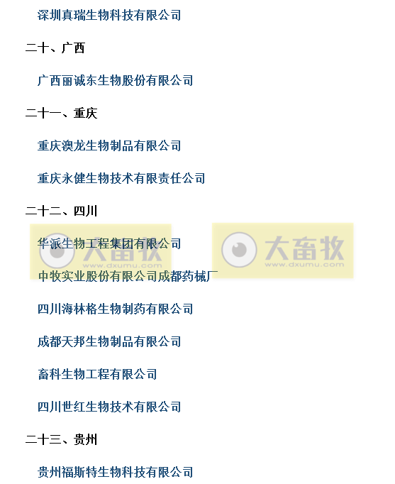 国内最新兽用生物制品生产企业名录（2021年版）