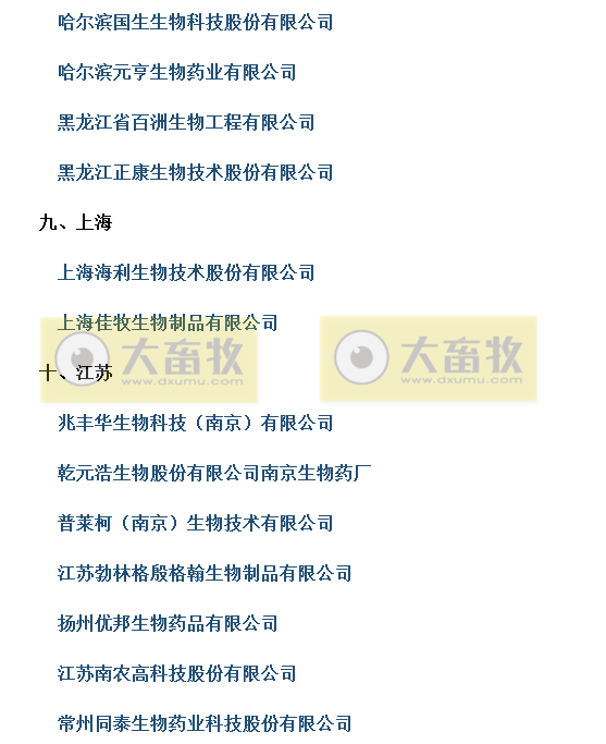 国内最新兽用生物制品生产企业名录（2021年版）