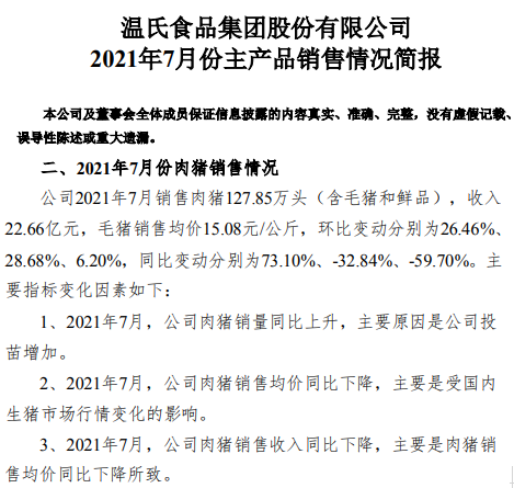 温氏股份：7月肉猪销量近2年最高，但可能亏损10亿，前7月肉猪销量约600万头