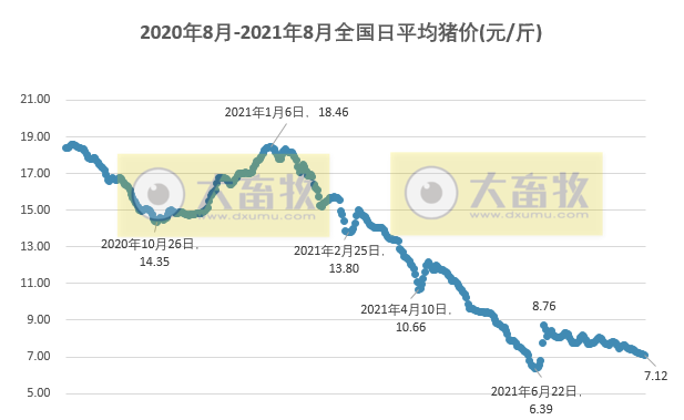 2021.8.30-今日猪价连跌8天，养猪连亏15周且头均亏损连5周超600元，猪价仍处于下行周期，京基智农多个生猪项目均已引种投产