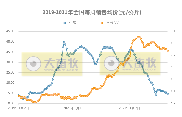 发改委最新数据:2021年9月第2周猪粮比价、猪料、鸡料、蛋料比价情况——养猪连亏17周,肉鸡由盈转亏,一只蛋鸡预赚55元