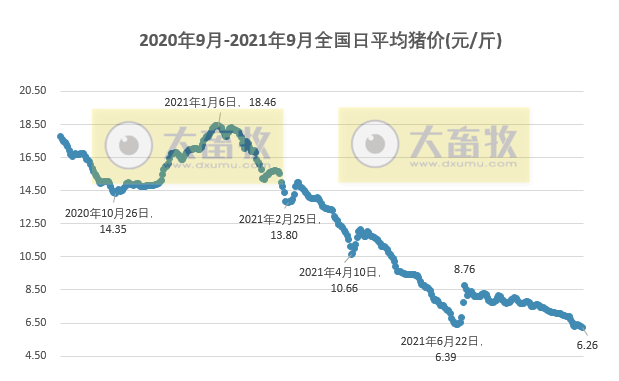 2021.9.18-今日猪价7涨6跌,引进一头种猪可补1500元,牧原2名控股股东合计质押6000万股用于补充质押,新希望表态不会退出养猪市场,每月断奶仔猪120万头以上且逐步增长