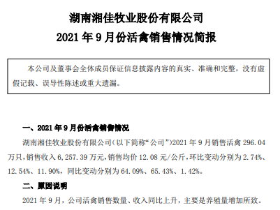 活禽市场9月迎来盈利，温氏、立华和湘佳9月和前三季度销售数据出炉