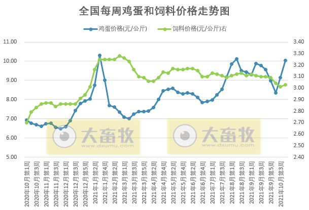发改委最新数据：2021年10月第4周猪粮比价、猪料、鸡料、蛋料比价情况——猪粮比回升至6以上，生猪接近盈亏平衡，肉鸡继续亏损，一只蛋鸡盈利62元