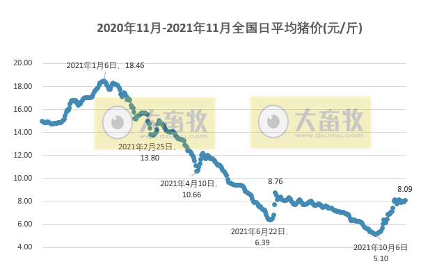 2021.11.5-今日猪价上涨,川渝突破9元,官方称预计到明年年初才能调整到合理的水平,牧原生猪养殖最优成本5.25元/斤