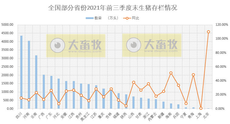 全国各省2021年前三季度生猪数据汇总