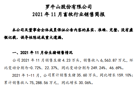 罗牛山:前11月生猪销量已超过前2年销量之和