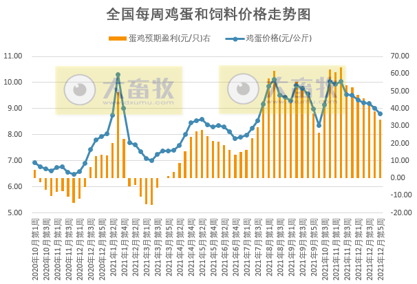 发改委最新数据:2021年12月第5周猪粮比价、猪料、鸡料、蛋料比价情况——生猪家禽价格均下跌,生猪盈利上升,家禽却下跌