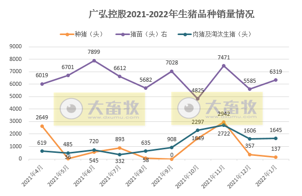 广弘控股2022年1月生猪和鸡苗销售情况