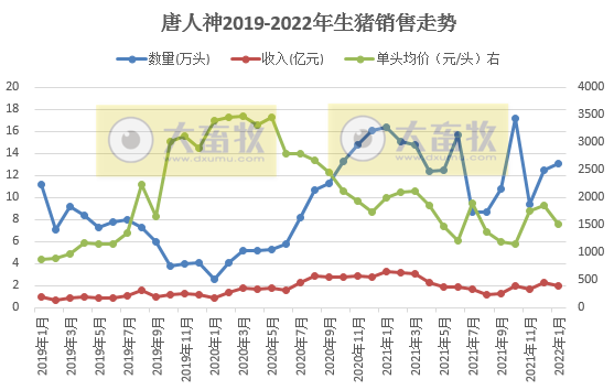 唐人神2022年1月生猪销售情况