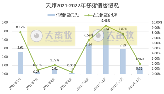 天邦股份2022年1月生猪销售情况