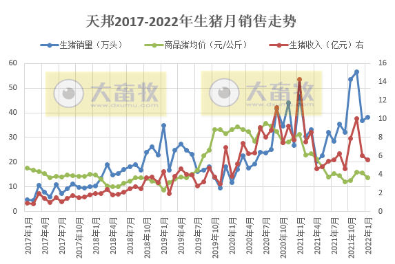 天邦股份2022年1月生猪销售情况