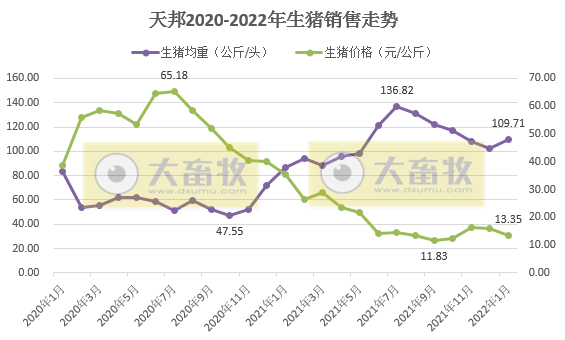 天邦股份2022年1月生猪销售情况