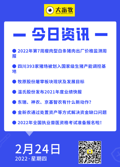 2022.02.24-今日猪价及畜牧资讯