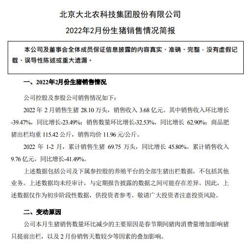 牧原、温氏等16家上市猪企2022年1-2月生猪销售情况