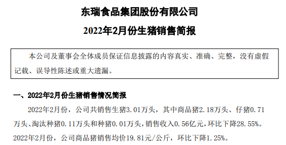 牧原、温氏等16家上市猪企2022年1-2月生猪销售情况