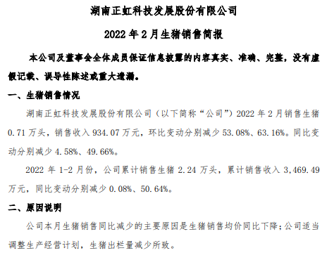 牧原、温氏等16家上市猪企2022年1-2月生猪销售情况