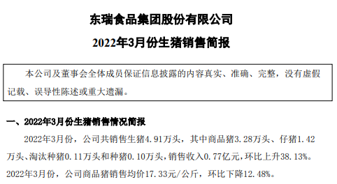 牧原、温氏等17家上市猪企2022年3月及1季度生猪销售情况