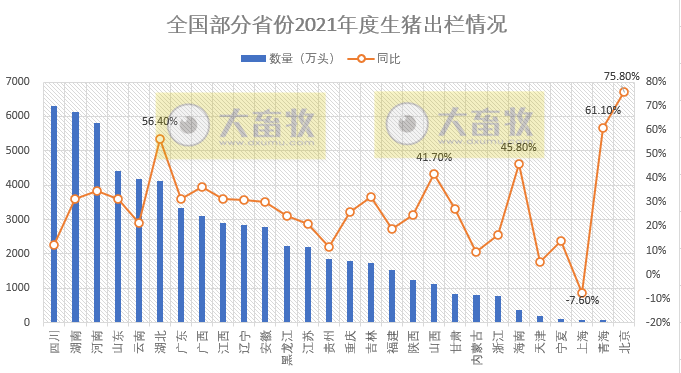 全国各省2021年度及2022年1季度生猪生产情况