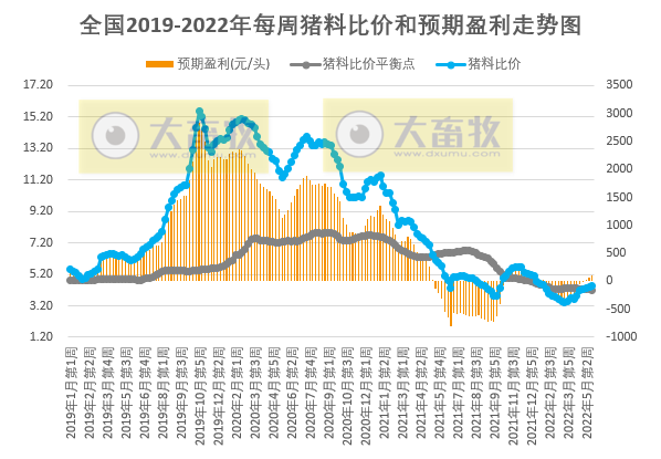 2022.05.30-今日猪价继续稳中有跌,头均生猪连续3周盈利已超百元 ;饲料持续上涨该如何降成本?猪企单头生猪成本差距悬殊