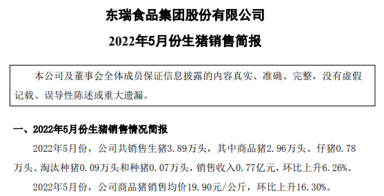 18家上市猪企2022年5月生猪销售数据汇总