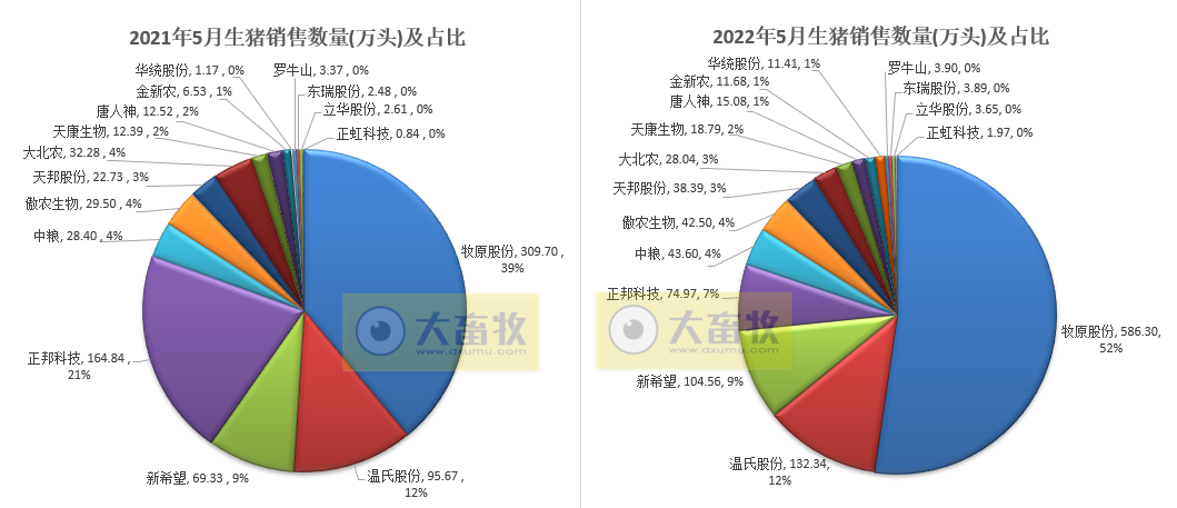 16家上市猪企2022年5月生猪销售业绩和生产指标PK