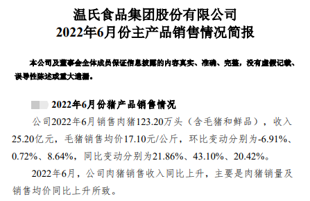 温氏股份:上半年肉猪销量超800万头,肉鸡销量近5亿只,养殖业逐渐转好——2022年上半年生猪和家禽销售情况