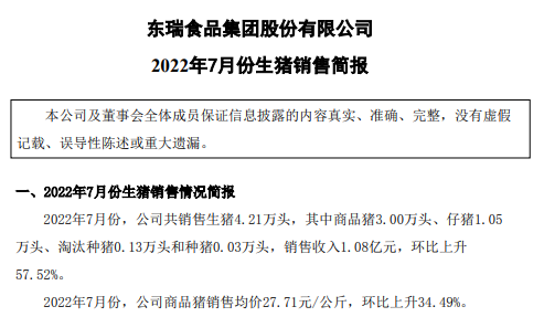 牧原、温氏和正邦等19家上市猪企2022年7月生猪销售情况
