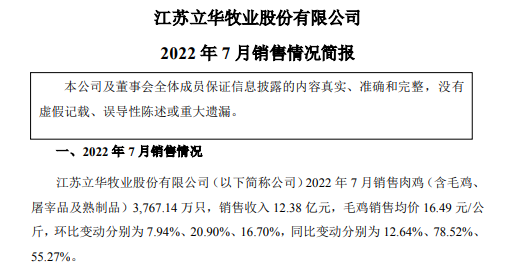 家禽行业冰火两重天！温氏、立华和湘佳等9家上市家禽企业2022年7月家禽销售情况