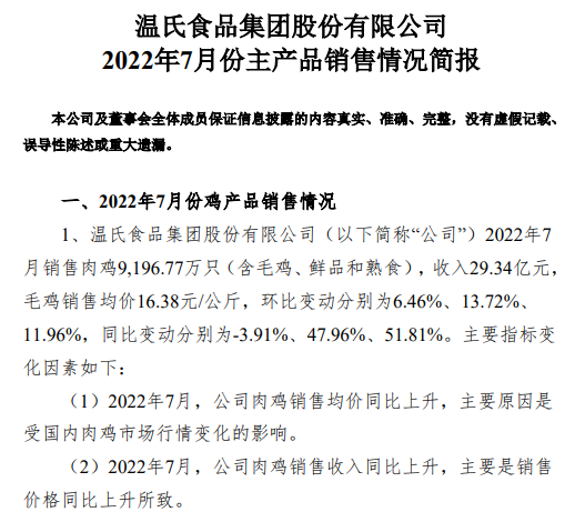 家禽行业冰火两重天！温氏、立华和湘佳等9家上市家禽企业2022年7月家禽销售情况