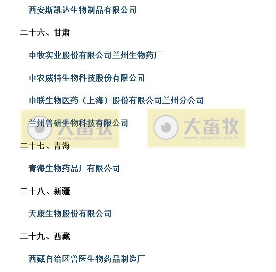 国内最新兽用生物制品生产企业名录(2022年版)