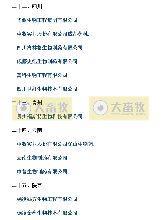 国内最新兽用生物制品生产企业名录（2022年版）