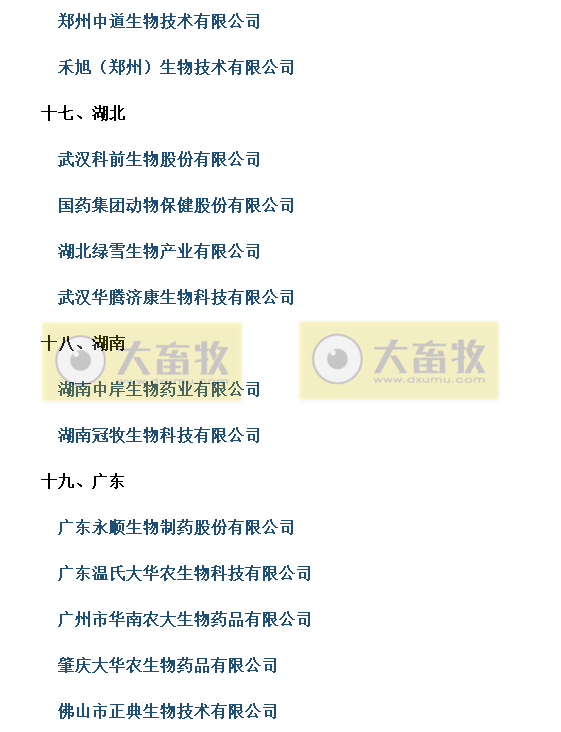 国内最新兽用生物制品生产企业名录（2022年版）