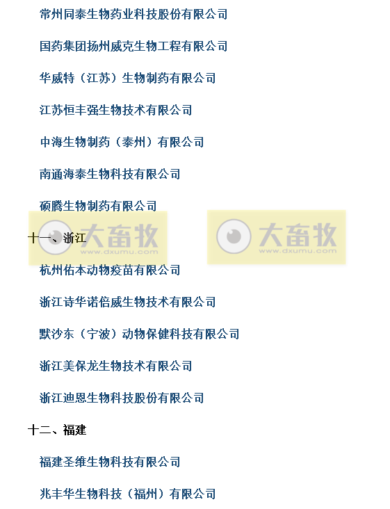国内最新兽用生物制品生产企业名录（2022年版）