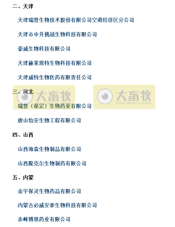 国内最新兽用生物制品生产企业名录（2022年版）