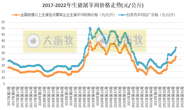 2022年第41周生猪及猪肉价格同比环比双涨