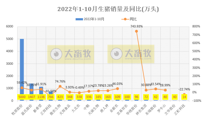 18家上市猪企2022年10月生猪销售业绩和生产指标PK