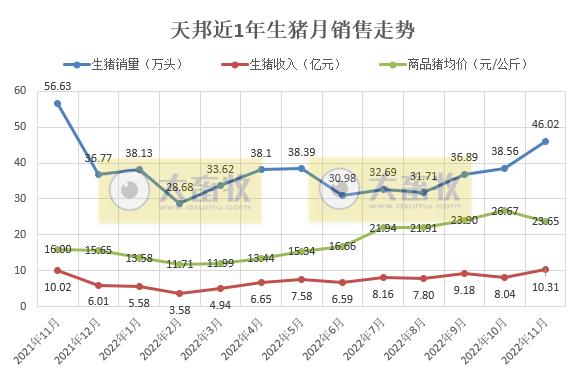 牧原、温氏等19家上市猪企2022年11月生猪销售情况